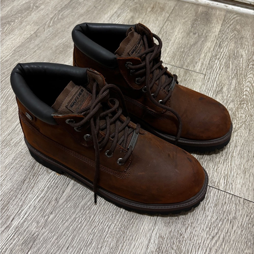 NWOT Skechers Men's Dark Brown Lace-Up Leather Work Boots